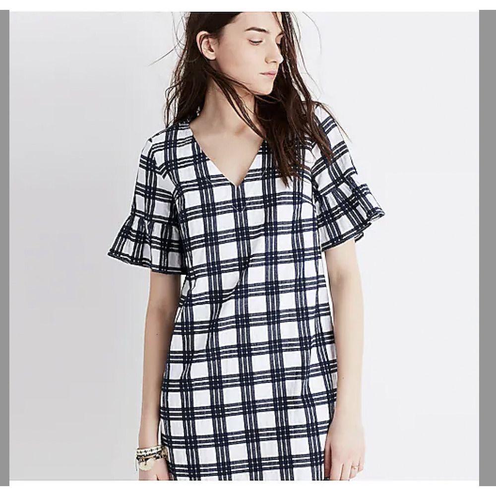 madewell Bell-Sleeve Dress in Leighton Plaid size 12